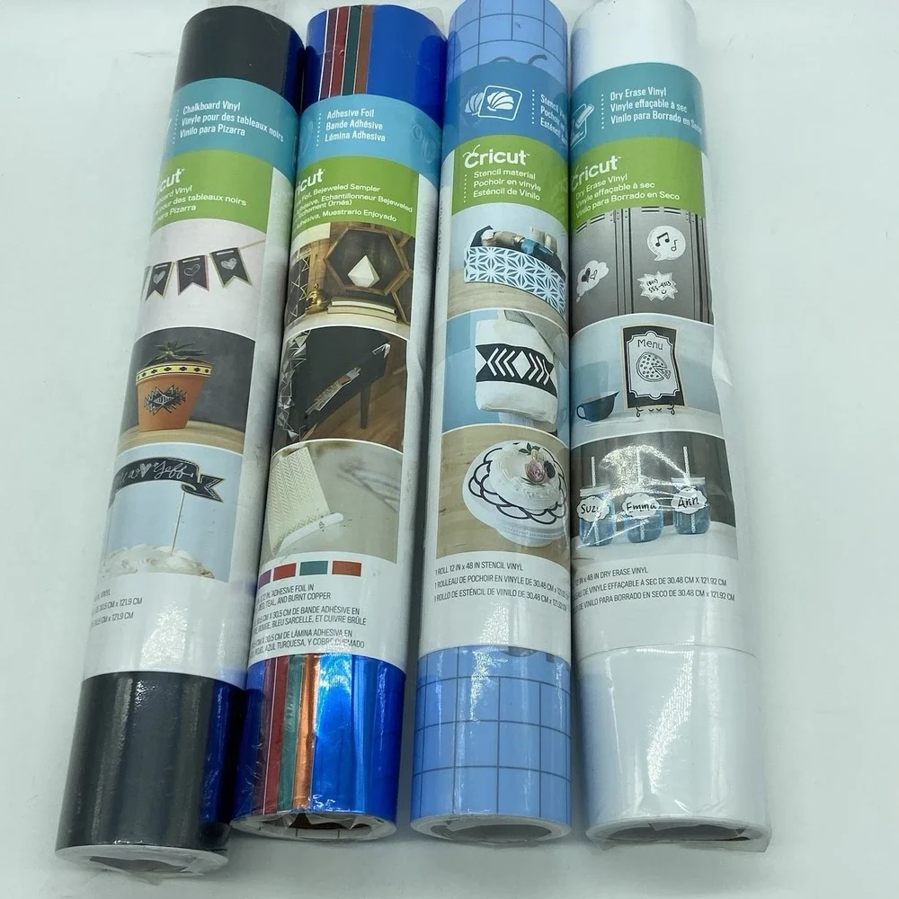 Cricut Vinyl Bundle 4 Rolls Foil Glitter Samplers Cardstock & 4 Cutting Mats